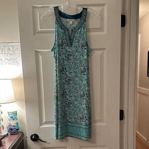 Market & Spruce Teal and White Floral Sleeveless Top